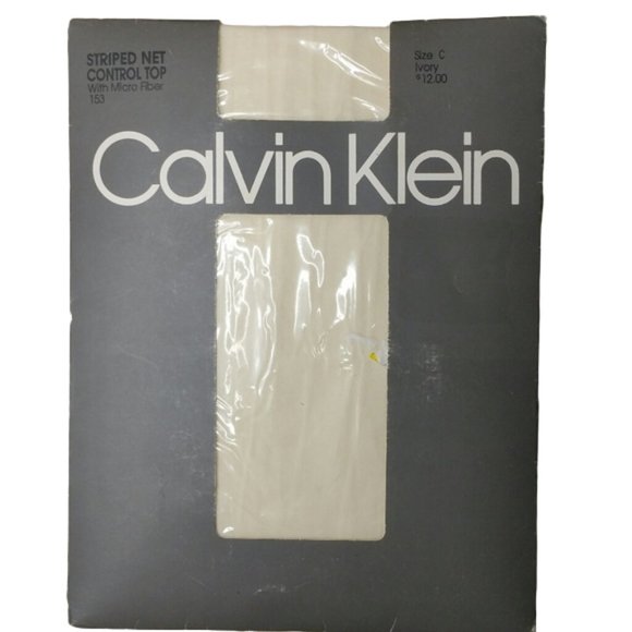 Calvin Klein Control Top Striped Net Ivory Pantyhose Size C - Picture 1 of 7